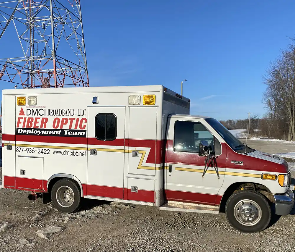 Ambulance marked with DMCI Broadband Fiber logo